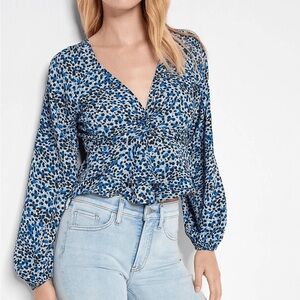 Express Women’s Leopard Print Twist Front Tiered Ruffle Peplum Top Size XL